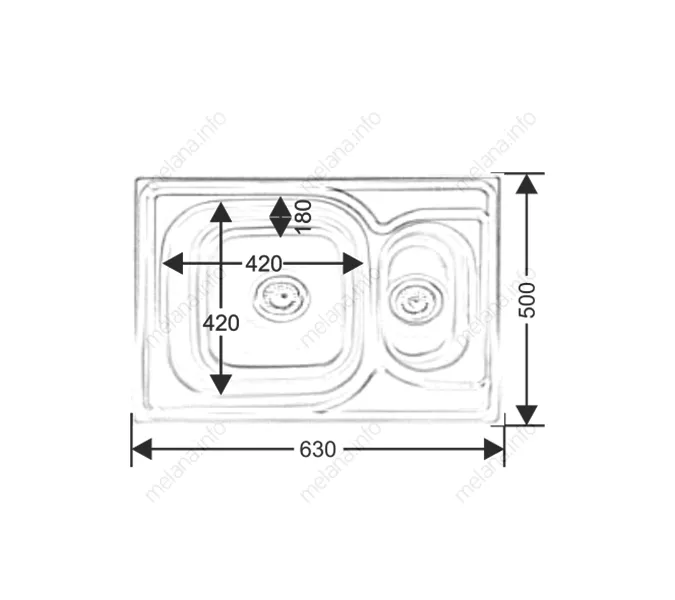 Мойка 6350S MELANA 0,8/180  1,5-я чаша врезная п с сифоном, изображение 2