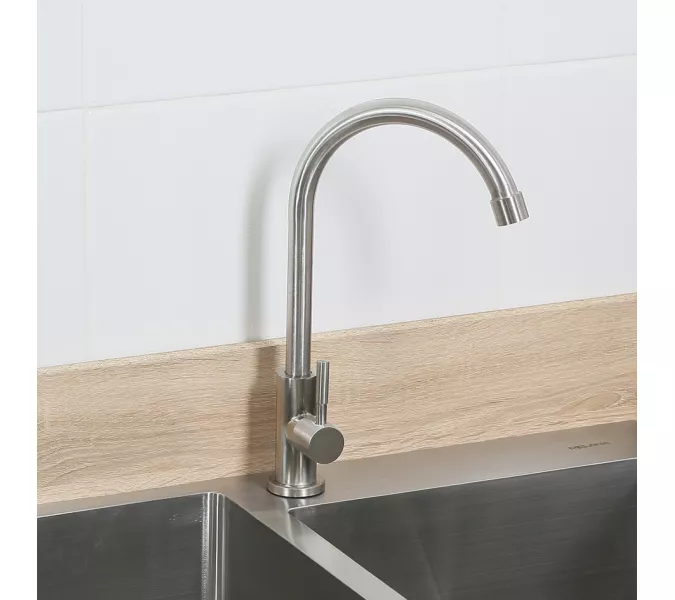 Кран для кухни водоразборный (МОНО) MELANA-F6113 нерж.сталь, однорычажный, сатин
