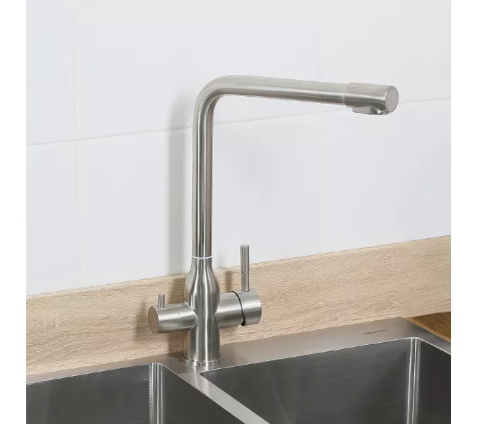 Смеситель д/кухни MELANA-610304 Stello нерж.сталь, с переключателем на фильтр, однорычажный, сатин