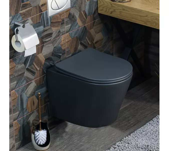 Унитаз подвесной безободковый MLN-310302MDG (матовый темно-серый), крышка дюропласт, Выбрать цвет: Темно-серый