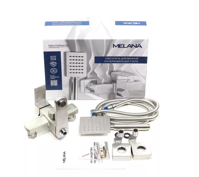 Смеситель д/ванны MELANA-610205 Cubo нерж.сталь, однорычажный, сатин, литой излив, изображение 2