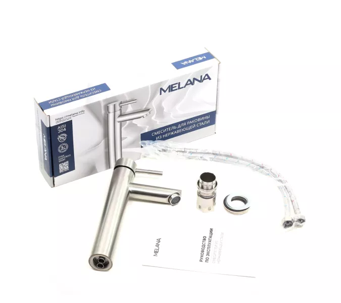 Смеситель д/ум MELANA-610102 Tondo нерж.сталь, однорычажный, сатин, литой излив, Выбрать цвет: Хром, изображение 3