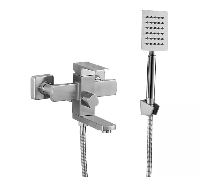 Смеситель д/ванны MELANA-610205 Cubo нерж.сталь, однорычажный, сатин, литой излив