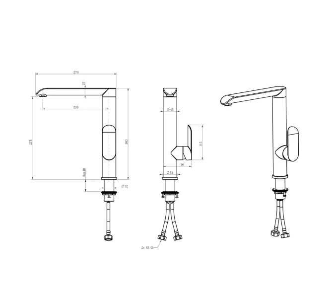 Смеситель д/кухни MELANA-610603 Paola Hi-tech нерж.сталь, однорычажный, сатин, литой излив, изображение 3