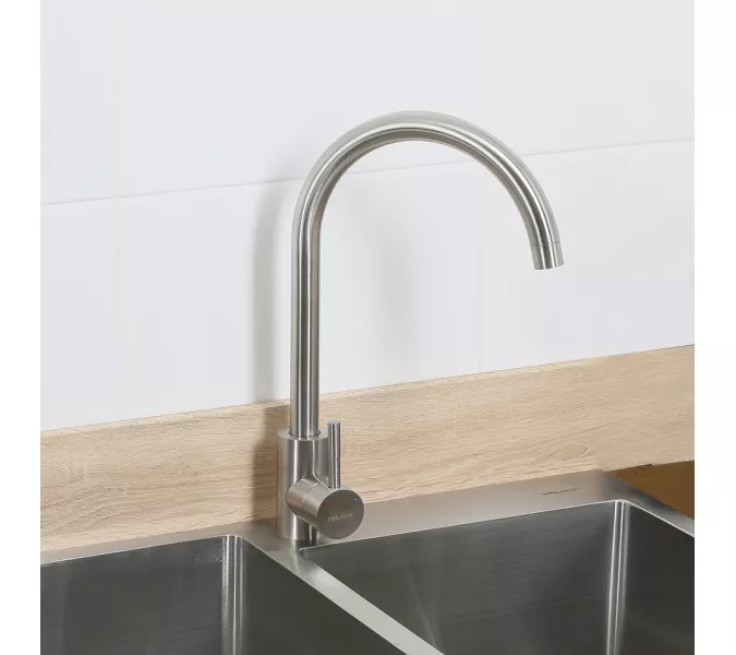 Смеситель д/кухни MELANA-610103 Tondo нерж.сталь, однорычажный, сатин, литой излив, Выбрать цвет: Хром