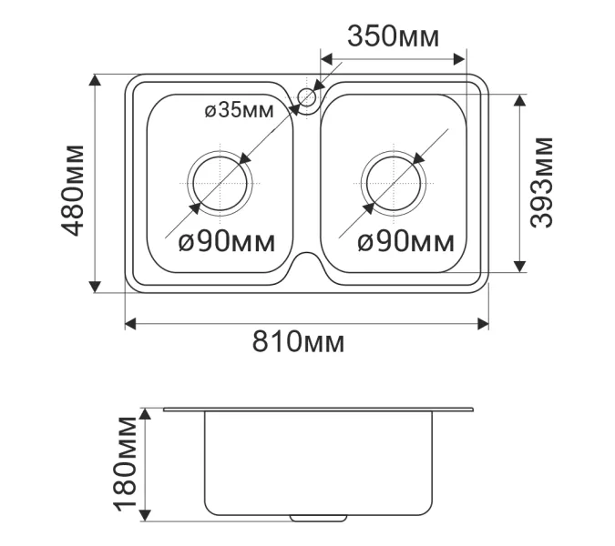 Мойка 8148S MELANA 0,6/180 2-я чаша врезная  с сифоном, изображение 4