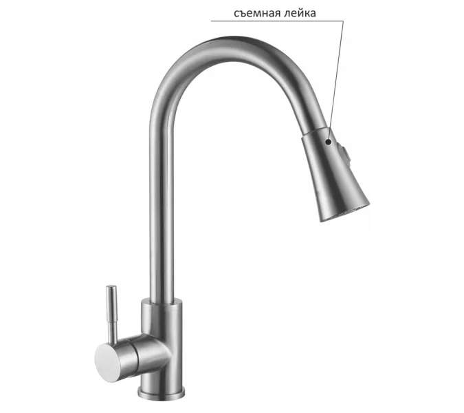 Смеситель д/кухни MELANA-F8110 нерж.сталь, однорычажный, сатин, вытяжной излив, изображение 3