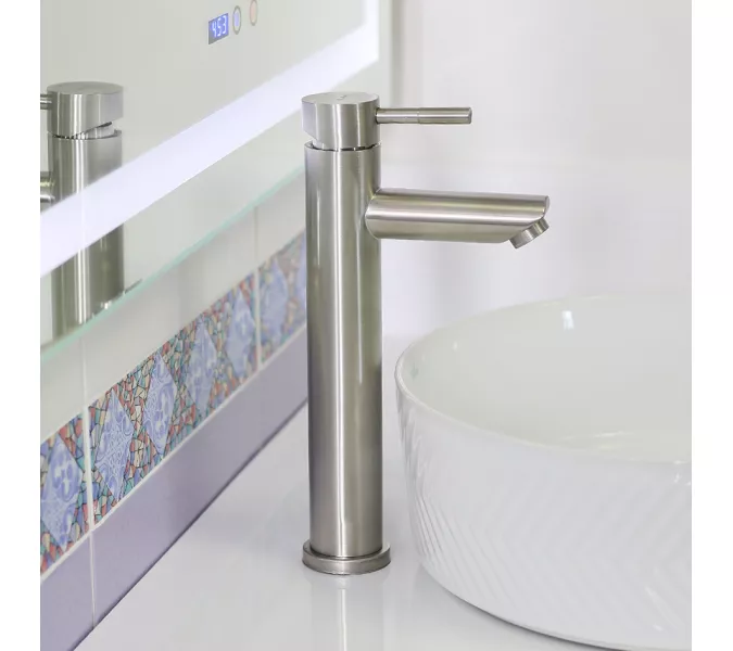 Смеситель д/ум MELANA-610102 Tondo нерж.сталь, однорычажный, сатин, литой излив, Выбрать цвет: Хром