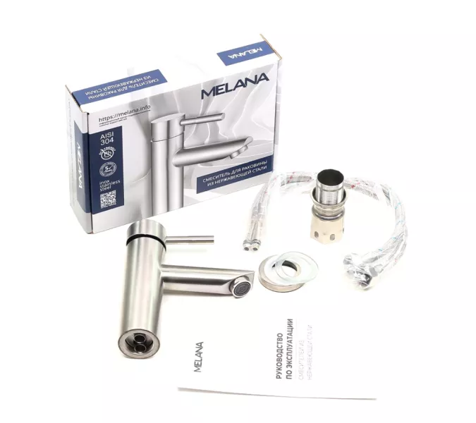 Смеситель д/ум MELANA-610101 Tondo нерж.сталь, однорычажный, сатин, литой излив, Выбрать цвет: Хром, изображение 2