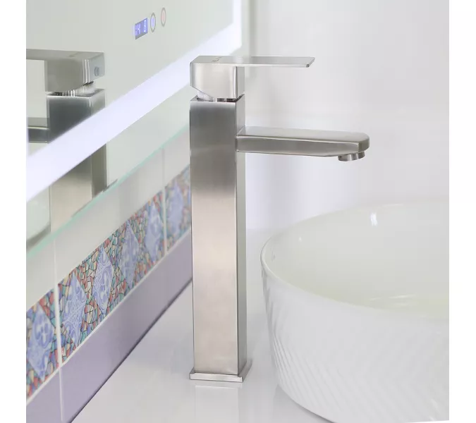 Смеситель д/ум MELANA-F6110 нерж.сталь, однорычажный, сатин, литой излив