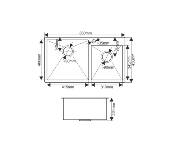 Мойка S8045HB MELANA ProfLine 3,0/220 ГРАФИТ 2-я чаша, врезная, Выбрать цвет: Графит, изображение 4
