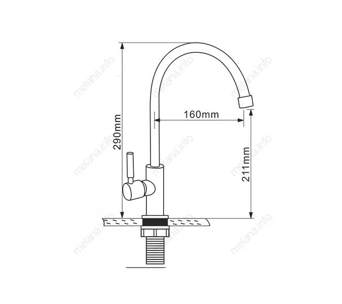 Кран для кухни водоразборный (МОНО) MELANA-F6113 нерж.сталь, однорычажный, сатин, изображение 2