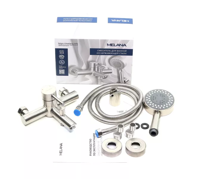 Смеситель д/ванны MELANA-610105 Tondo нерж.сталь, однорычажный, сатин, литой излив, изображение 3