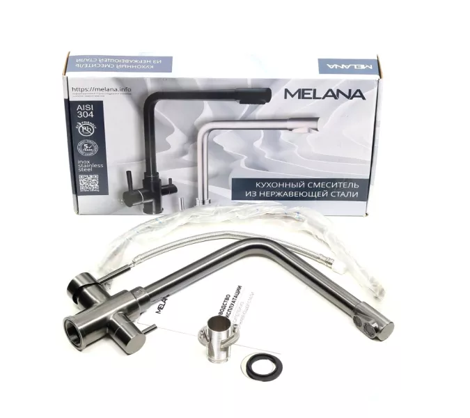 Смеситель д/кухни MELANA-F9505HB нерж.сталь, с переключателем на фильтр, однорычажный, графит, Выбрать цвет: Оружейная сталь, изображение 3