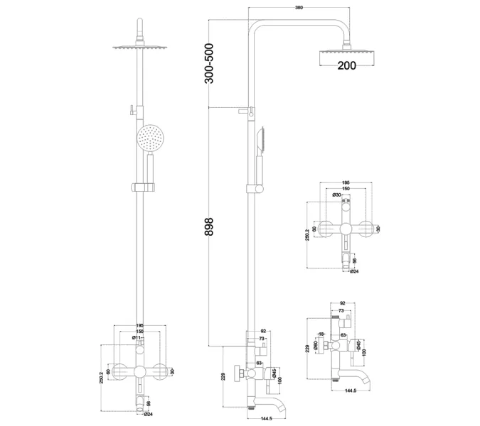 Душевая система MELANA-610107 Tondo нерж.сталь, с тропическим душем, лейкой и смесителем, Выбрать цвет: Хром, изображение 13