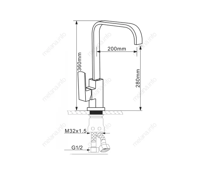 Смеситель д/кухни MELANA-F8113 нерж.сталь, однорычажный, сатин, высокий излив, изображение 2