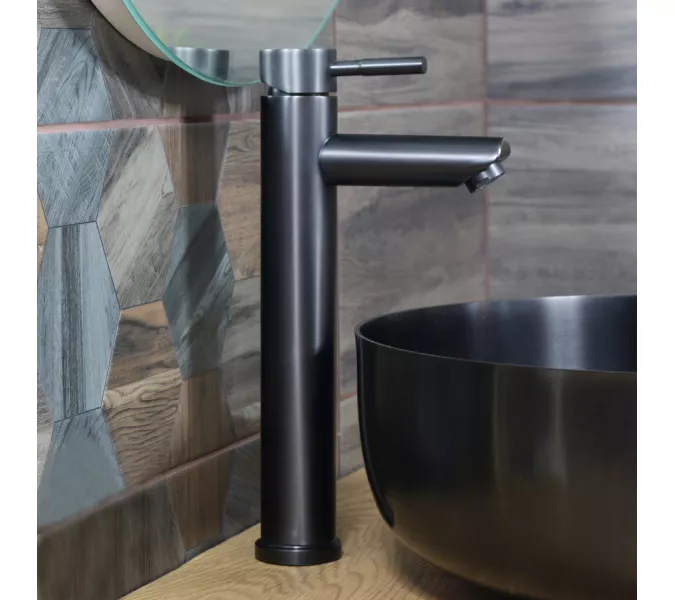 Смеситель д/ум MELANA-610102PVD-B Tondo нерж.сталь, однорычажный, графит, Выбрать цвет: Оружейная сталь