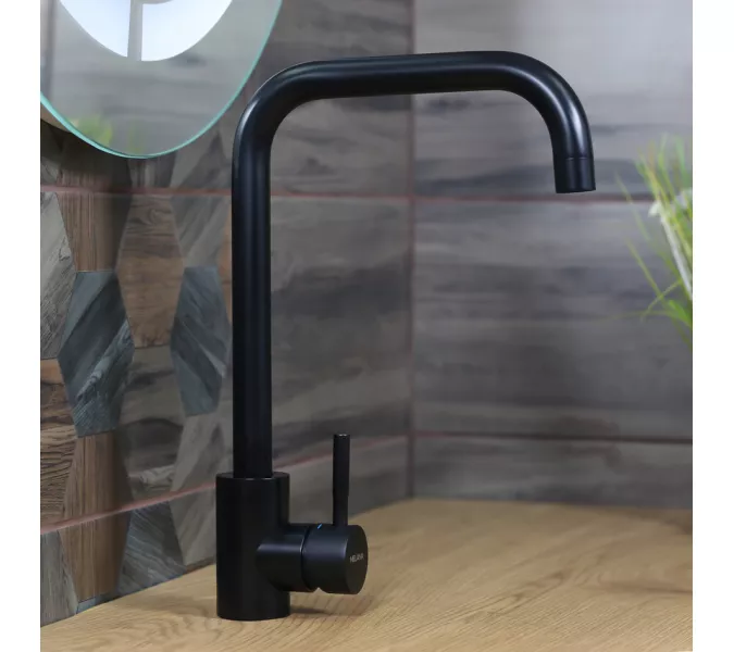 Смеситель д/кухни MELANA-610104B Tondo нерж.сталь, однорычажный, черный, литой излив, Выбрать цвет: Черный