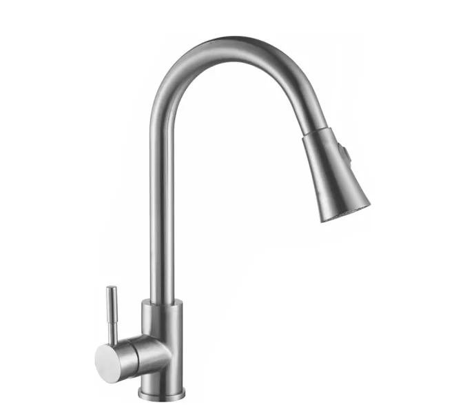 Смеситель д/кухни MELANA-F8110 нерж.сталь, однорычажный, сатин, вытяжной излив, изображение 4
