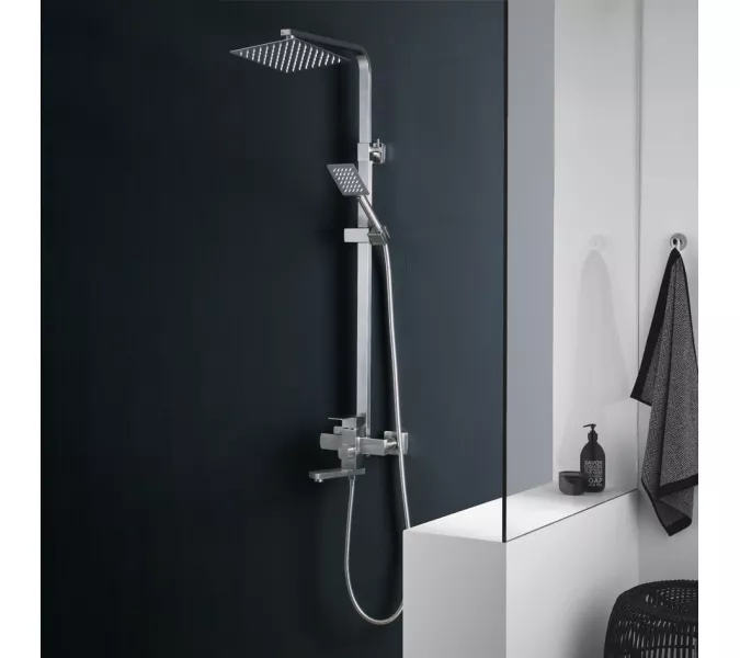 Душевая система MELANA-610207 Cubo нерж.сталь, с тропическим душем, лейкой и смесителем