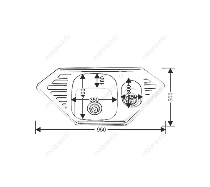 Мойка 9550C MELANA 0,8/180 1,5-я чаша врезная  с сифоном, изображение 4