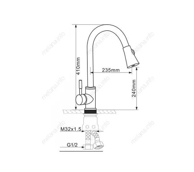 Смеситель д/кухни MELANA-F8110 нерж.сталь, однорычажный, сатин, вытяжной излив, изображение 2