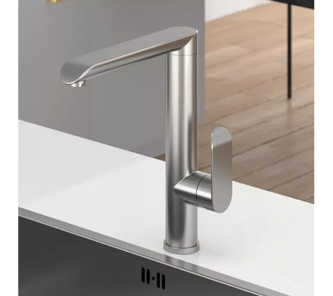 Смеситель д/кухни MELANA-610603 Paola Hi-tech нерж.сталь, однорычажный, сатин, литой излив