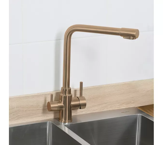 Смеситель д/кухни MELANA-F9505HC нерж.сталь, с переключателем на фильтр, однорычажный, бронза, Выбрать цвет: Бронза