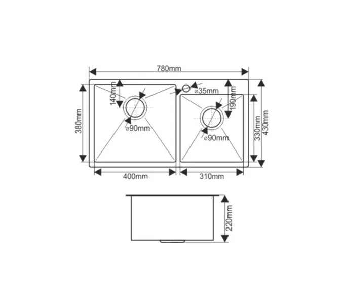 Мойка S7843H MELANA ProfLine 3,0/220 САТИН 2-я чаша, врезная, Выбрать цвет: Сатин, изображение 3
