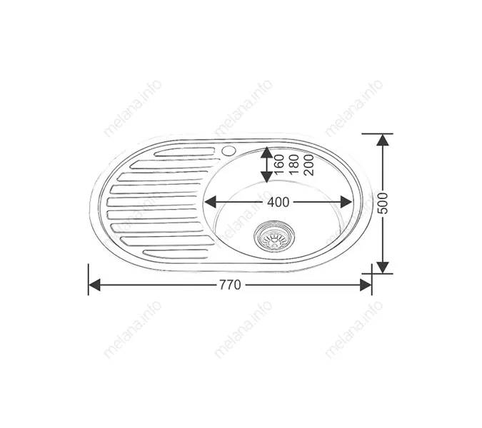 Мойка 7750 U MELANA 0,6/0,8/180 врезная  с сифоном, Внешний вид: толщина 0,6, изображение 4