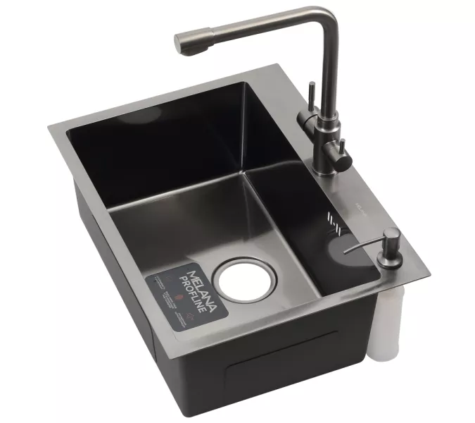 Мойка MLN-D6045HB +3 графит MELANA ProfLine 3,0/220 комплект мойки из нержавеющей стали 3 в 1, изображение 2