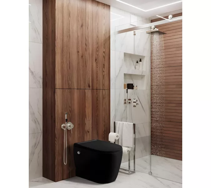 Унитаз Ceruttispa CT10199 SELLA Pulse MB приставной с функцией импульсного смыва, безободковый, чёрный матовый, Выбрать цвет: Черный матовый, изображение 2