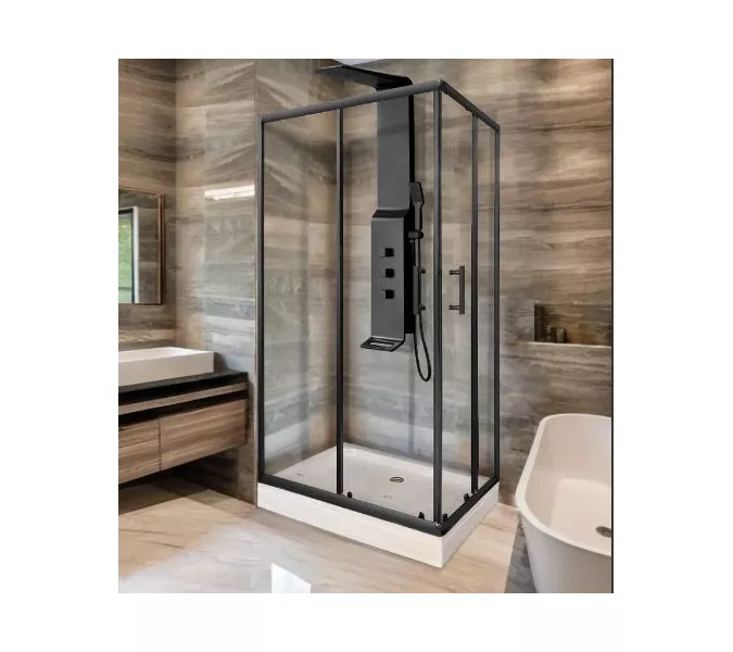 Душевой  уголок  ZQ121B PARLY с поддоном, Цвет стекла: прозрачное, Цвет профиля: Черный, Выбрать размер: 120х80