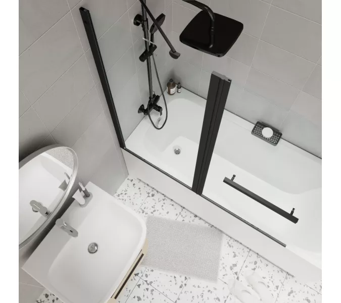 Шторка  на ванну F03B PARLY распашная, Цвет стекла: прозрачное, Цвет профиля: Черный, Выбрать размер: 120, изображение 3