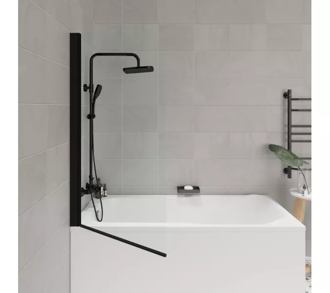 Шторка на ванну F04B  PARLY  распашная, Цвет стекла: прозрачное, Цвет профиля: Черный, Выбрать размер: 75, изображение 2