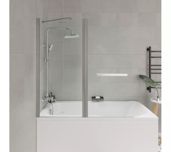 Шторка на ванну  F03 PARLY, Цвет стекла: прозрачное, Цвет профиля: Хром, Выбрать размер: 120