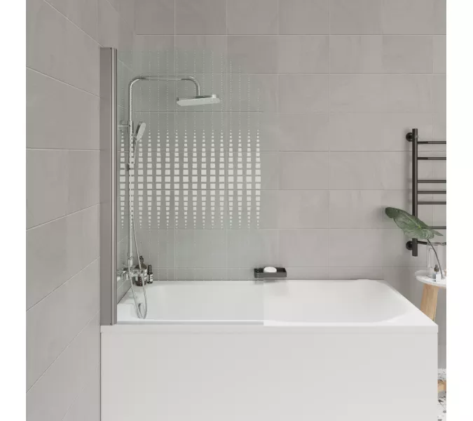 Шторка на ванну F04 PARLY, Цвет стекла: с рисунком, Цвет профиля: Хром, Выбрать размер: 75