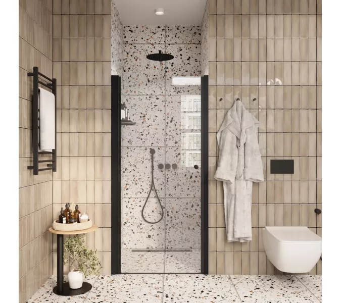 Дверь душевая  DE70B/DE80B/DE90B  PARLY в нишу, Цвет стекла: прозрачное, Цвет профиля: Черный, Выбрать размер: 80