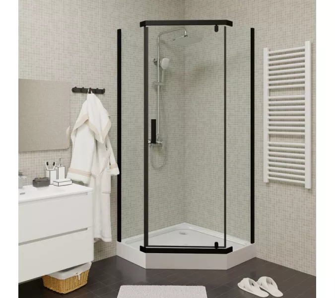 Душевой  уголок ZPE911BE  PARLY с поддоном, Цвет стекла: прозрачное, Цвет профиля: Черный, Выбрать размер: 90х90