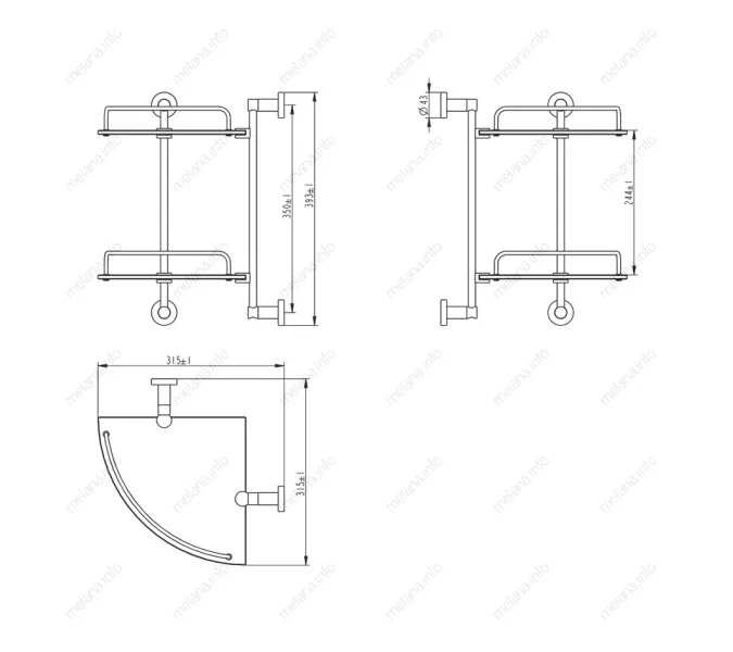 Полка стеклянная двойная MELANA AISI201+цинк хром MLN-SY3004, изображение 2
