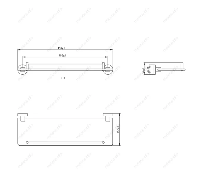 Полка стеклянная MELANA сатин хром MLN-861004, изображение 2