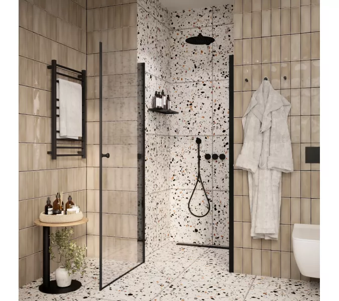 Дверь душевая  DE70B/DE80B/DE90B  PARLY в нишу, Цвет стекла: прозрачное, Цвет профиля: Черный, Выбрать размер: 80, изображение 2