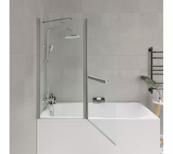 Шторка на ванну  F03 PARLY, Цвет стекла: прозрачное, Цвет профиля: Хром, Выбрать размер: 120, изображение 2