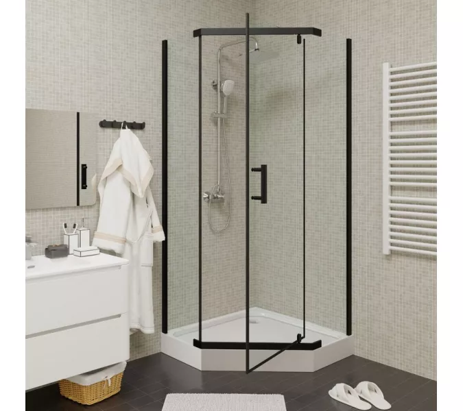 Душевой  уголок ZPE911BE  PARLY с поддоном, Цвет стекла: прозрачное, Цвет профиля: Черный, Выбрать размер: 90х90, изображение 2
