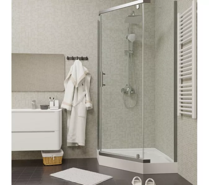 Душевой  уголок ZPE911TE  PARLY с поддоном, Цвет стекла: прозрачное, Цвет профиля: Хром, Выбрать размер: 90х90, изображение 2