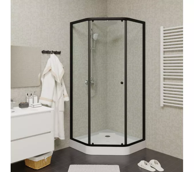 Душевой  уголок ZEP91B  PARLY 90х90 с поддоном, Цвет стекла: прозрачное, Цвет профиля: Черный, Выбрать размер: 90х90