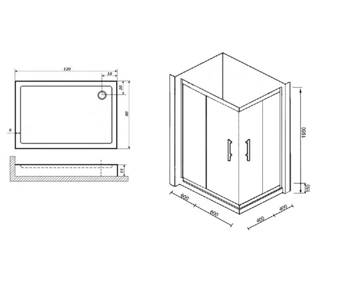 Душевой  уголок ZQ121G PARLY с поддоном, Цвет стекла: тонированное, Цвет профиля: Хром, Выбрать размер: 120х80, изображение 4