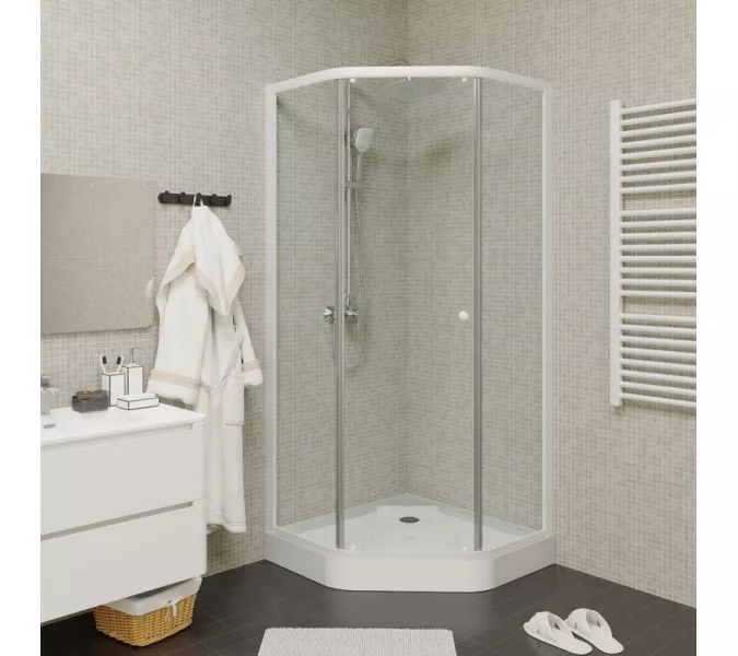 Душевой  уголок ZEP91  PARLY с поддоном (90х90х197), Цвет стекла: прозрачное, Цвет профиля: Белый, Выбрать размер: 90х90
