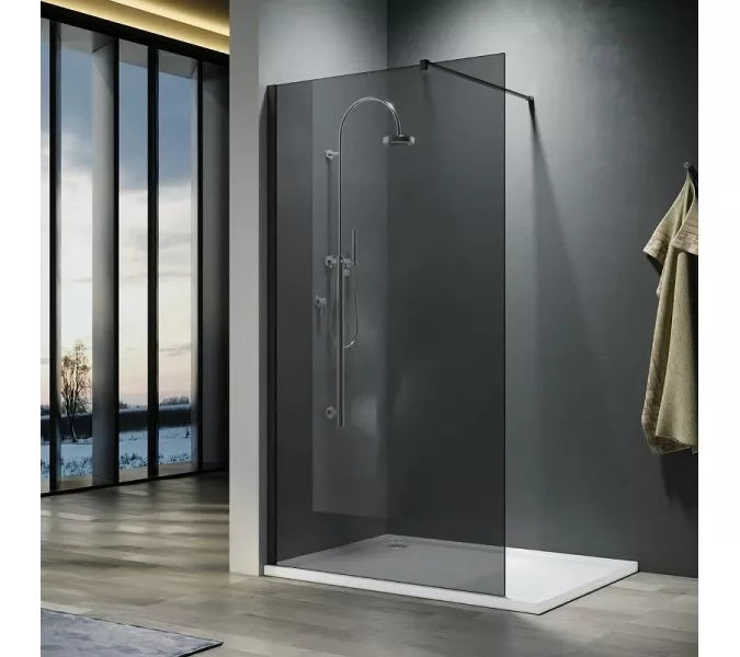 Душевая перегородка PARLY  T100G, Цвет стекла: тонированное, Цвет профиля: Черный, Выбрать размер: 100