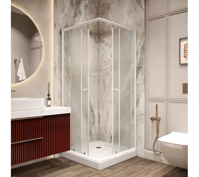 Душевой  уголок ZFQ81 PARLY с поддоном (80х80х195), Цвет стекла: матовое, Цвет профиля: Белый, Выбрать размер: 80х80, изображение 2